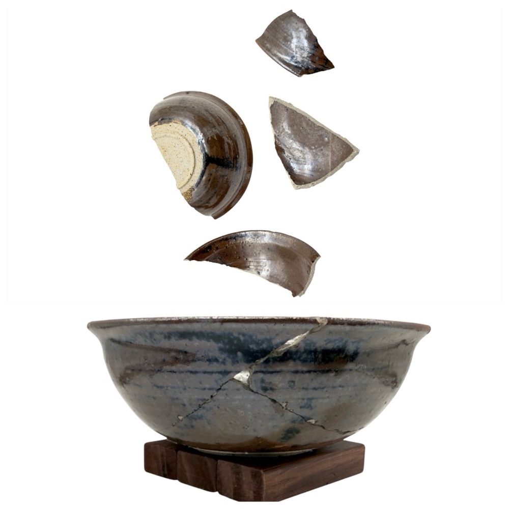 Kintsugi Bowl Reactive Glazed Studio Pottery Gold Crack Art Personal Growth Gift